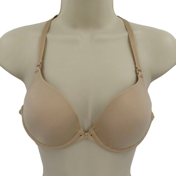 Lily of France 34B Solid Beige Your Perfect T Shirt Bra Rhinestone Wire Lined - Picture 1 of 13